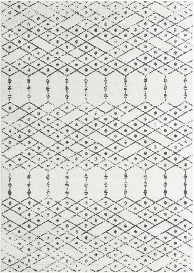 Ivory Black 7' x 10' Paxon Trellis Rectangle Area Rug Geometric Durable Stain Resistant Easy Clean Carpet for Modern Interior Home Decor for Sale at Rug Engine