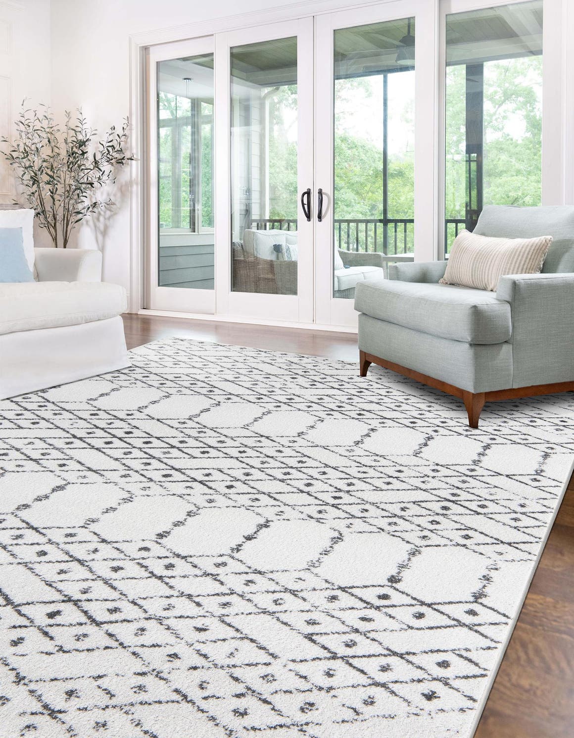 Ivory Black 6' x 9' Paxon Trellis Rectangle Area Rug Geometric Durable Stain Resistant Easy Clean Carpet for Modern Interior Home Decor for Sale at Rug Engine