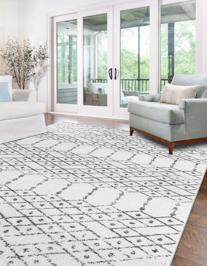 Ivory Black 4' x 6' Paxon Trellis Rectangle Area Rug Geometric Durable Stain Resistant Easy Clean Carpet for Modern Interior Home Decor for Sale at Rug Engine