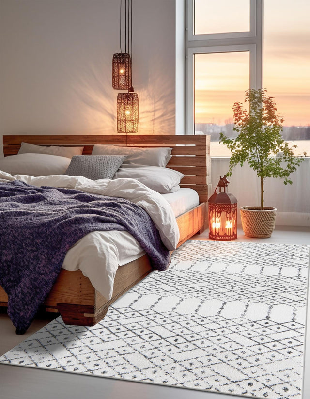 Ivory Black 7' x 10' Paxon Trellis Rectangle Area Rug Geometric Durable Stain Resistant Easy Clean Carpet for Modern Interior Home Decor for Sale at Rug Engine