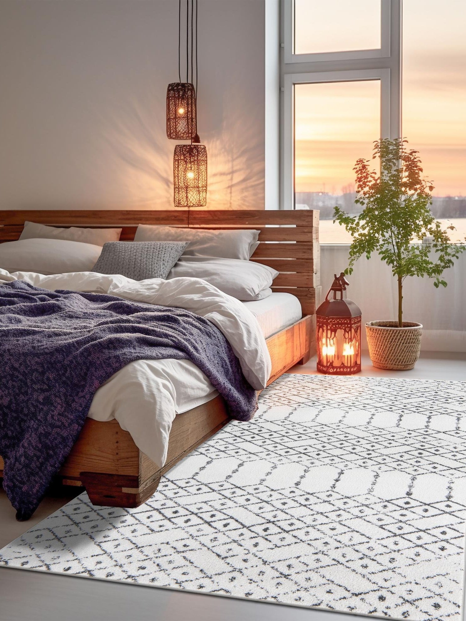 Ivory Black 10' x 14' Paxon Trellis Rectangle Area Rug Geometric Durable Stain Resistant Easy Clean Carpet for Modern Interior Home Decor for Sale at Rug Engine