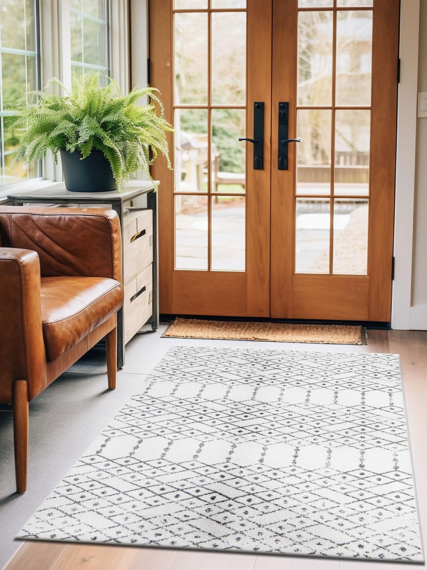 Ivory Black 7' 10 x 10' Paxon Trellis Rectangle Area Rug Geometric Durable Stain Resistant Easy Clean Carpet for Modern Interior Home Decor for Sale at Rug Engine