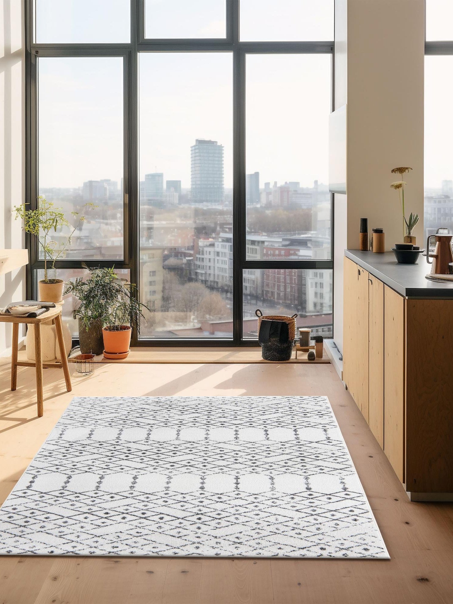 Ivory Black 10' x 13' Paxon Trellis Rectangle Area Rug Geometric Durable Stain Resistant Easy Clean Carpet for Modern Interior Home Decor for Sale at Rug Engine
