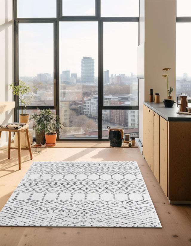 Ivory Black 5' 3 x 8' Paxon Trellis Rectangle Area Rug Geometric Durable Stain Resistant Easy Clean Carpet for Modern Interior Home Decor for Sale at Rug Engine
