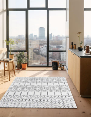 Ivory Black 6' x 9' Paxon Trellis Rectangle Area Rug Geometric Durable Stain Resistant Easy Clean Carpet for Modern Interior Home Decor for Sale at Rug Engine