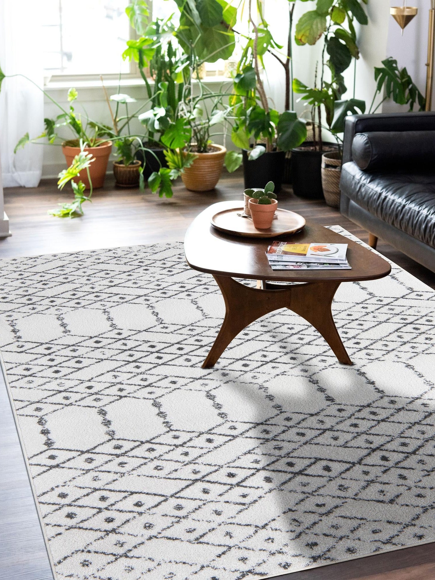Ivory Black 7' 10 x 10' Paxon Trellis Rectangle Area Rug Geometric Durable Stain Resistant Easy Clean Carpet for Modern Interior Home Decor for Sale at Rug Engine