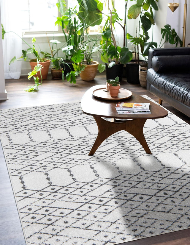 Ivory Black 10' x 14' Paxon Trellis Rectangle Area Rug Geometric Durable Stain Resistant Easy Clean Carpet for Modern Interior Home Decor for Sale at Rug Engine
