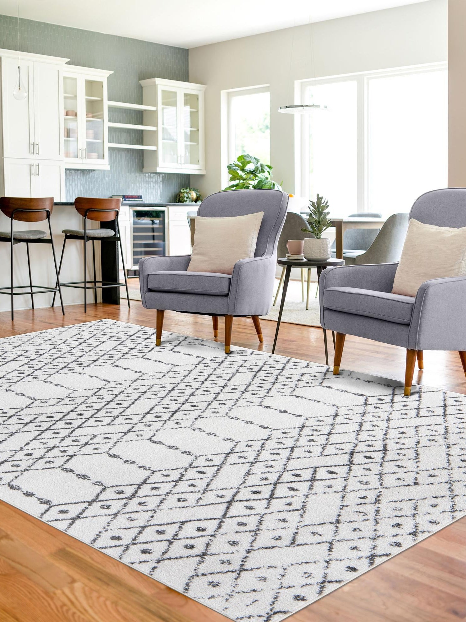 Ivory Black 6' x 9' Paxon Trellis Rectangle Area Rug Geometric Durable Stain Resistant Easy Clean Carpet for Modern Interior Home Decor for Sale at Rug Engine