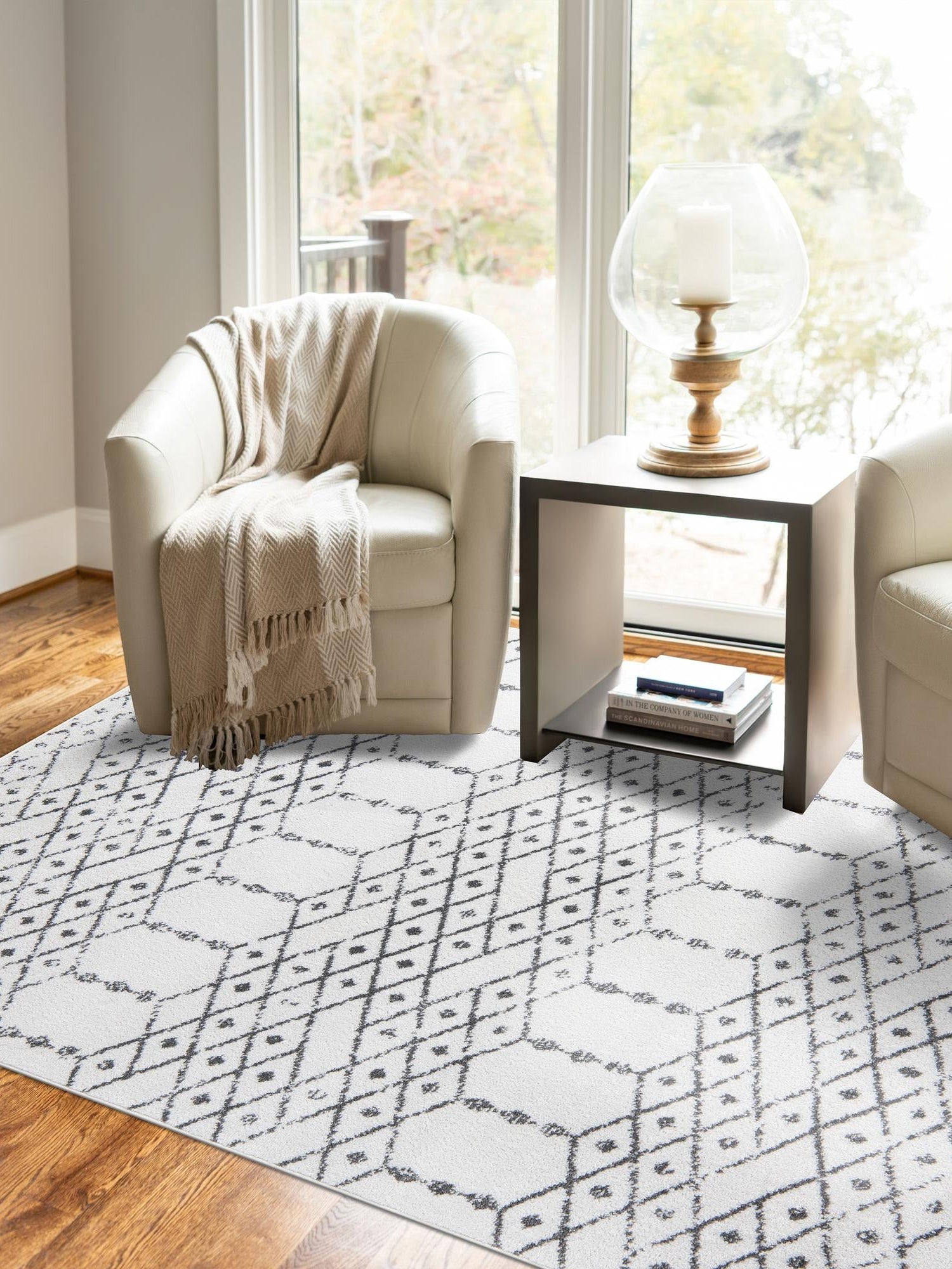 Ivory Black 5' 3 x 8' Paxon Trellis Rectangle Area Rug Geometric Durable Stain Resistant Easy Clean Carpet for Modern Interior Home Decor for Sale at Rug Engine