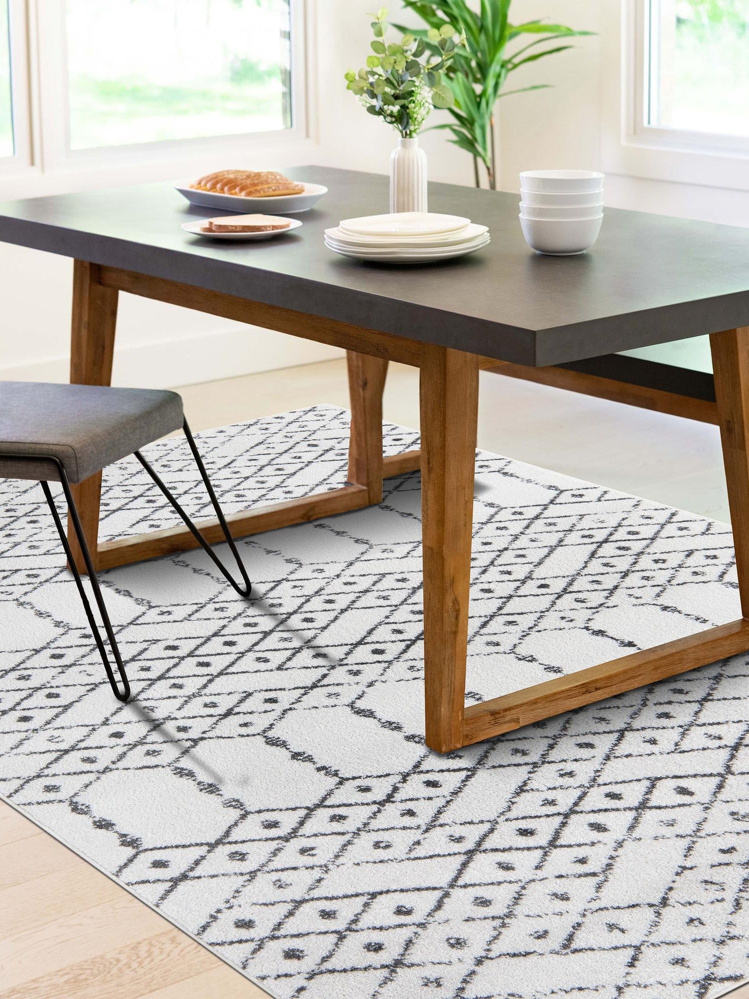 Ivory Black 10' x 14' Paxon Trellis Rectangle Area Rug Geometric Durable Stain Resistant Easy Clean Carpet for Modern Interior Home Decor for Sale at Rug Engine