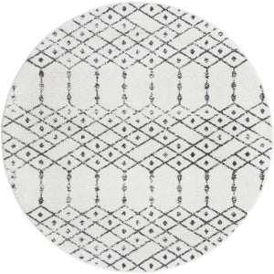 Ivory Black 7' 10 x 7' 10 Paxon Trellis Round Area Rug Geometric Durable Stain Resistant Easy Clean Carpet for Modern Interior Home Decor for Sale at Rug Engine