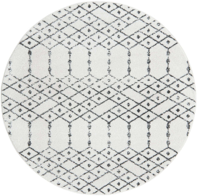 Ivory Black 7' 10 x 7' 10 Paxon Trellis Round Area Rug Geometric Durable Stain Resistant Easy Clean Carpet for Modern Interior Home Decor for Sale at Rug Engine