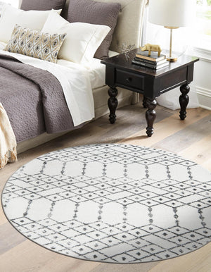 Ivory Black 3' x 3' Paxon Trellis Round Area Rug Geometric Durable Stain Resistant Easy Clean Carpet for Modern Interior Home Decor for Sale at Rug Engine