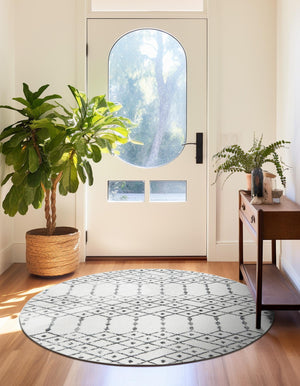 Ivory Black 3' x 3' Paxon Trellis Round Area Rug Geometric Durable Stain Resistant Easy Clean Carpet for Modern Interior Home Decor for Sale at Rug Engine