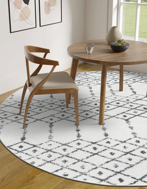 Ivory Black 7' 10 x 7' 10 Paxon Trellis Round Area Rug Geometric Durable Stain Resistant Easy Clean Carpet for Modern Interior Home Decor for Sale at Rug Engine