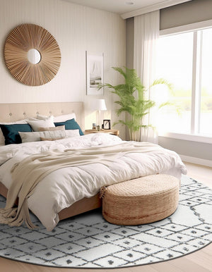 Ivory Black 3' x 3' Paxon Trellis Round Area Rug Geometric Durable Stain Resistant Easy Clean Carpet for Modern Interior Home Decor for Sale at Rug Engine