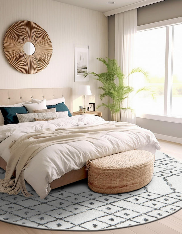 Ivory Black 3' x 3' Paxon Trellis Round Area Rug Geometric Durable Stain Resistant Easy Clean Carpet for Modern Interior Home Decor for Sale at Rug Engine
