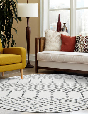 Ivory Black 5' 3 x 5' 3 Paxon Trellis Round Area Rug Geometric Durable Stain Resistant Easy Clean Carpet for Modern Interior Home Decor for Sale at Rug Engine