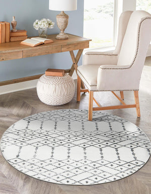 Ivory Black 5' 3 x 5' 3 Paxon Trellis Round Area Rug Geometric Durable Stain Resistant Easy Clean Carpet for Modern Interior Home Decor for Sale at Rug Engine