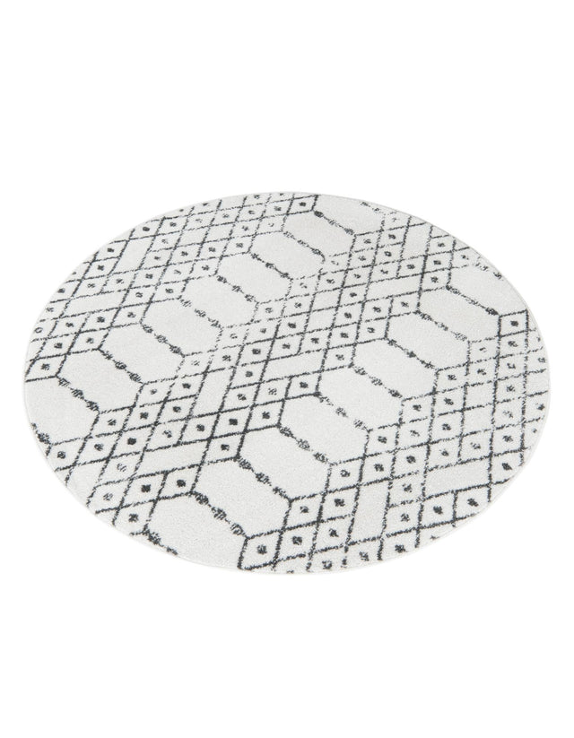 Ivory Black 5' 3 x 5' 3 Paxon Trellis Round Area Rug Geometric Durable Stain Resistant Easy Clean Carpet for Modern Interior Home Decor for Sale at Rug Engine