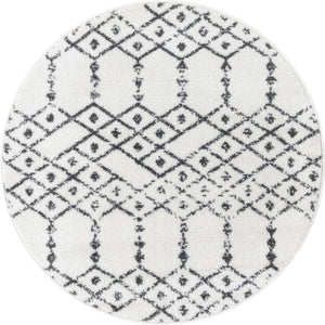 Ivory Black 3' x 3' Paxon Trellis Round Area Rug Geometric Durable Stain Resistant Easy Clean Carpet for Modern Interior Home Decor for Sale at Rug Engine