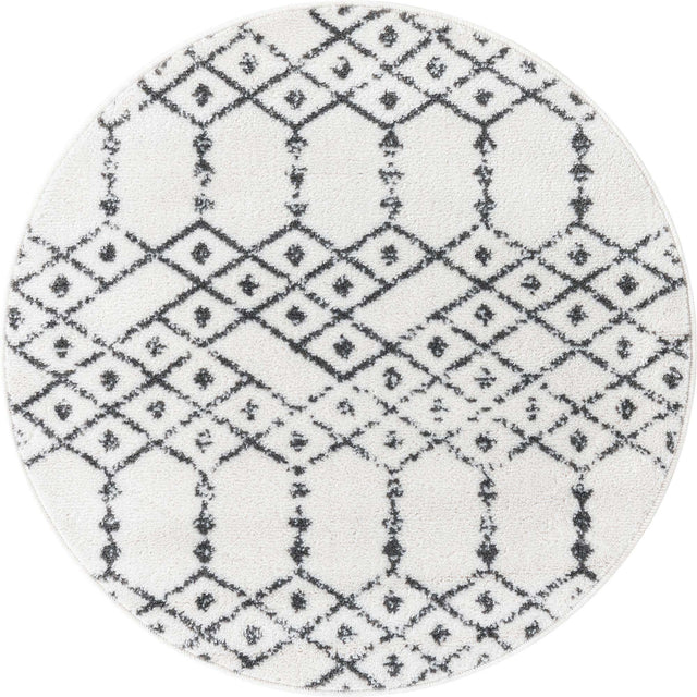 Ivory Black 3' x 3' Paxon Trellis Round Area Rug Geometric Durable Stain Resistant Easy Clean Carpet for Modern Interior Home Decor for Sale at Rug Engine