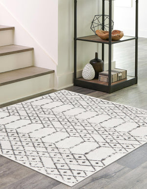 Ivory Black 5' 3 x 5' 3 Paxon Trellis Square Area Rug Geometric Durable Stain Resistant Easy Clean Carpet for Modern Interior Home Decor for Sale at Rug Engine
