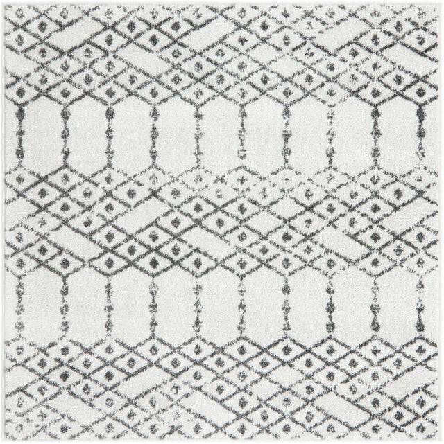 Ivory Black 4' x 4' Paxon Trellis Square Area Rug Geometric Durable Stain Resistant Easy Clean Carpet for Modern Interior Home Decor for Sale at Rug Engine