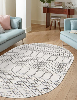 Ivory Black 5' 3 x 8' Paxon Trellis Oval Area Rug Geometric Durable Stain Resistant Easy Clean Carpet for Modern Interior Home Decor for Sale at Rug Engine