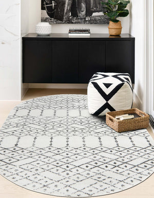 Ivory Black 7' 10 x 10' Paxon Trellis Oval Area Rug Geometric Durable Stain Resistant Easy Clean Carpet for Modern Interior Home Decor for Sale at Rug Engine