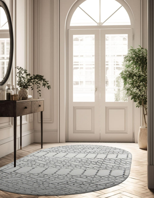 Ivory Black 5' 3 x 8' Paxon Trellis Oval Area Rug Geometric Durable Stain Resistant Easy Clean Carpet for Modern Interior Home Decor for Sale at Rug Engine