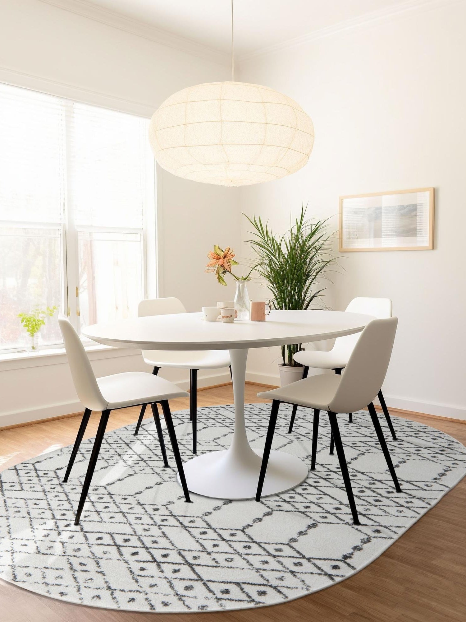Ivory Black 5' 3 x 8' Paxon Trellis Oval Area Rug Geometric Durable Stain Resistant Easy Clean Carpet for Modern Interior Home Decor for Sale at Rug Engine