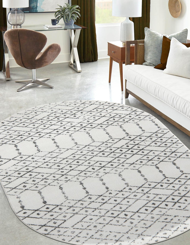 Ivory Black 5' 3 x 8' Paxon Trellis Oval Area Rug Geometric Durable Stain Resistant Easy Clean Carpet for Modern Interior Home Decor for Sale at Rug Engine