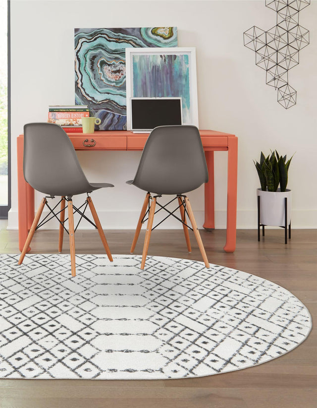 Ivory Black 7' 10 x 10' Paxon Trellis Oval Area Rug Geometric Durable Stain Resistant Easy Clean Carpet for Modern Interior Home Decor for Sale at Rug Engine