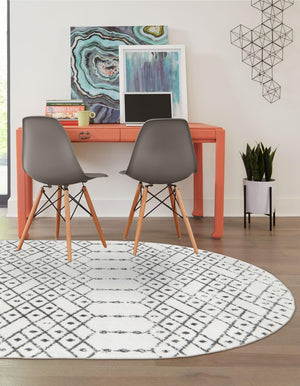 Ivory Black 5' 3 x 8' Paxon Trellis Oval Area Rug Geometric Durable Stain Resistant Easy Clean Carpet for Modern Interior Home Decor for Sale at Rug Engine