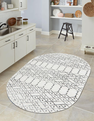 Ivory Black 5' 3 x 8' Paxon Trellis Oval Area Rug Geometric Durable Stain Resistant Easy Clean Carpet for Modern Interior Home Decor for Sale at Rug Engine