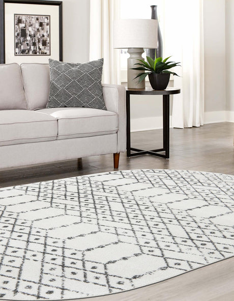 Ivory Black 7' 10 x 10' Paxon Trellis Oval Area Rug Geometric Durable Stain Resistant Easy Clean Carpet for Modern Interior Home Decor for Sale at Rug Engine