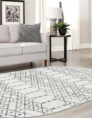 Ivory Black 4' x 6' Paxon Trellis Oval Area Rug Geometric Durable Stain Resistant Easy Clean Carpet for Modern Interior Home Decor for Sale at Rug Engine