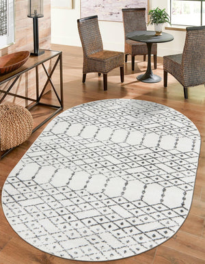 Ivory Black 7' 10 x 10' Paxon Trellis Oval Area Rug Geometric Durable Stain Resistant Easy Clean Carpet for Modern Interior Home Decor for Sale at Rug Engine