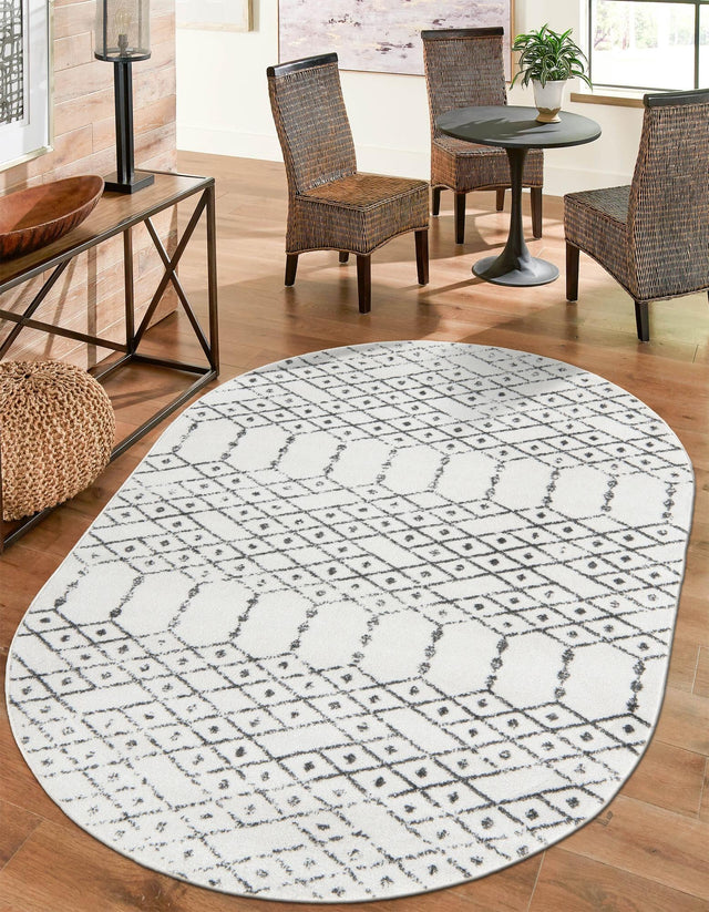 Ivory Black 5' 3 x 8' Paxon Trellis Oval Area Rug Geometric Durable Stain Resistant Easy Clean Carpet for Modern Interior Home Decor for Sale at Rug Engine