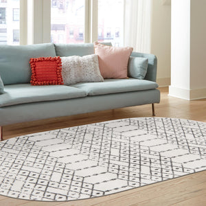 Ivory Black 7' 10 x 10' Paxon Trellis Oval Area Rug Geometric Durable Stain Resistant Easy Clean Carpet for Modern Interior Home Decor for Sale at Rug Engine