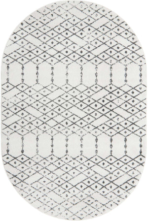 Ivory Black 5' 3 x 8' Paxon Trellis Oval Area Rug Geometric Durable Stain Resistant Easy Clean Carpet for Modern Interior Home Decor for Sale at Rug Engine