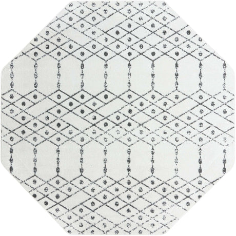 Ivory Black 7' 10 x 7' 10 Paxon Trellis Octagon Area Rug Geometric Durable Stain Resistant Easy Clean Carpet for Modern Interior Home Decor for Sale at Rug Engine