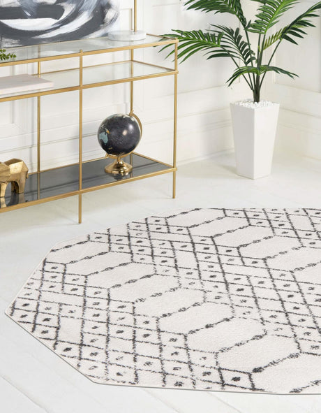 Ivory Black 7' 10 x 7' 10 Paxon Trellis Octagon Area Rug Geometric Durable Stain Resistant Easy Clean Carpet for Modern Interior Home Decor for Sale at Rug Engine
