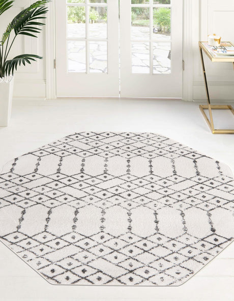 Ivory Black 7' 10 x 7' 10 Paxon Trellis Octagon Area Rug Geometric Durable Stain Resistant Easy Clean Carpet for Modern Interior Home Decor for Sale at Rug Engine