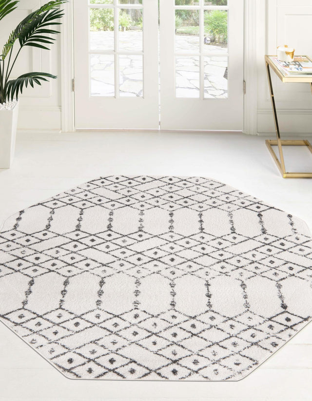 Ivory Black 7' 10 x 7' 10 Paxon Trellis Octagon Area Rug Geometric Durable Stain Resistant Easy Clean Carpet for Modern Interior Home Decor for Sale at Rug Engine