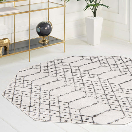 Ivory Black 5' 3 x 5' 3 Paxon Trellis Octagon Area Rug Geometric Durable Stain Resistant Easy Clean Carpet for Modern Interior Home Decor for Sale at Rug Engine