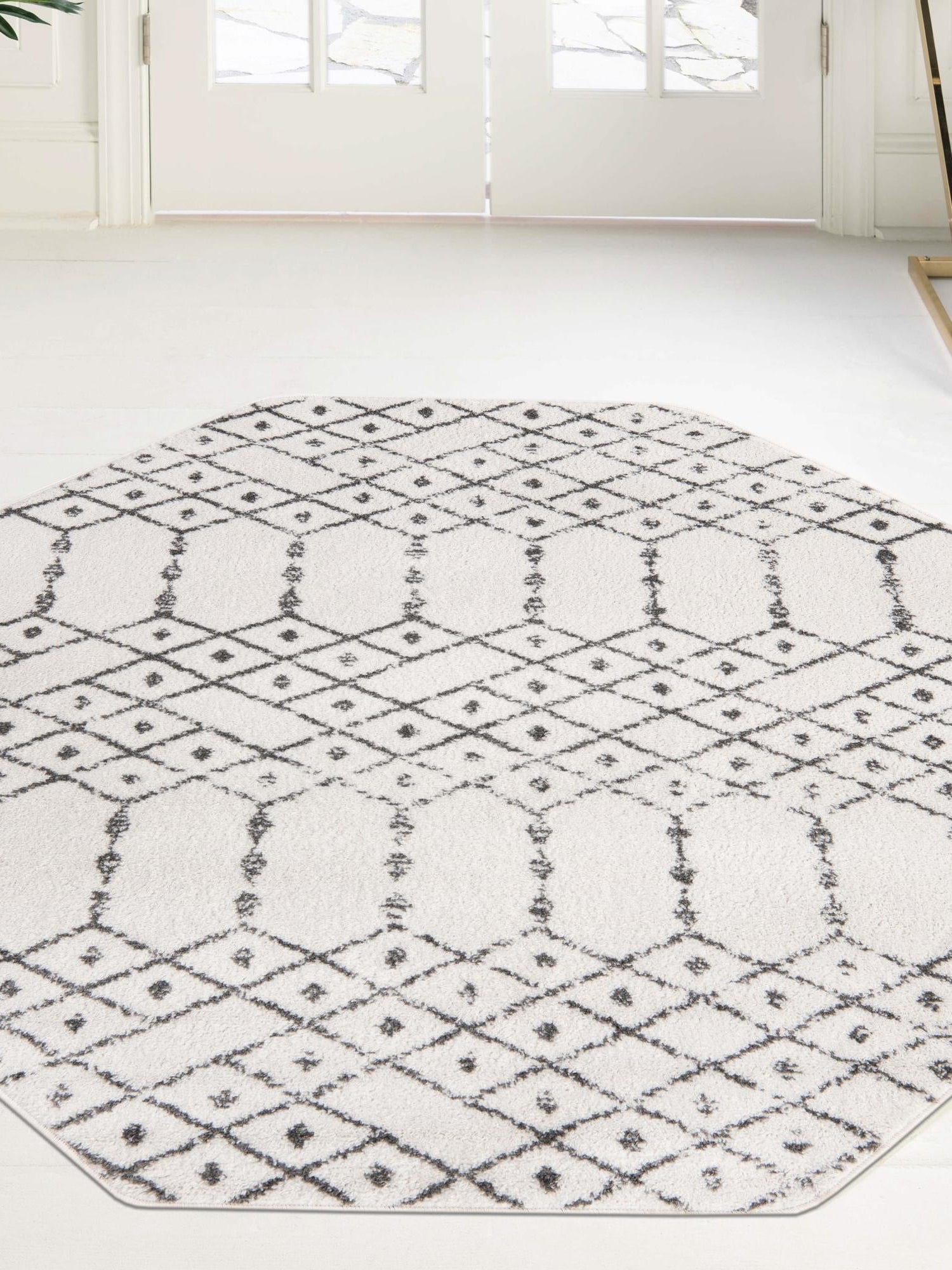 Ivory Black 7' 10 x 7' 10 Paxon Trellis Octagon Area Rug Geometric Durable Stain Resistant Easy Clean Carpet for Modern Interior Home Decor for Sale at Rug Engine
