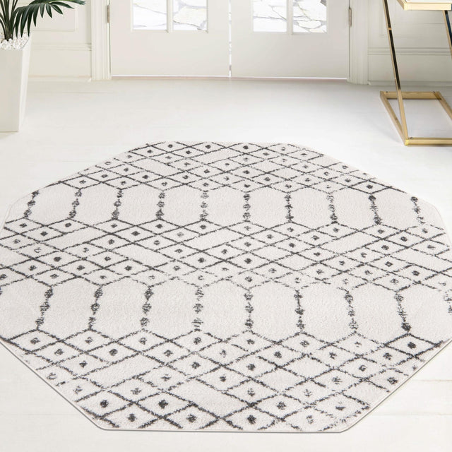 Ivory Black 7' 10 x 7' 10 Paxon Trellis Octagon Area Rug Geometric Durable Stain Resistant Easy Clean Carpet for Modern Interior Home Decor for Sale at Rug Engine