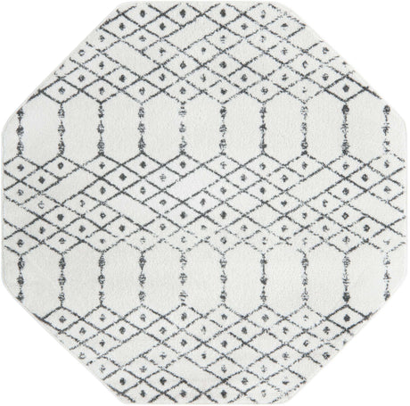 Ivory Black 5' 3 x 5' 3 Paxon Trellis Octagon Area Rug Geometric Durable Stain Resistant Easy Clean Carpet for Modern Interior Home Decor for Sale at Rug Engine